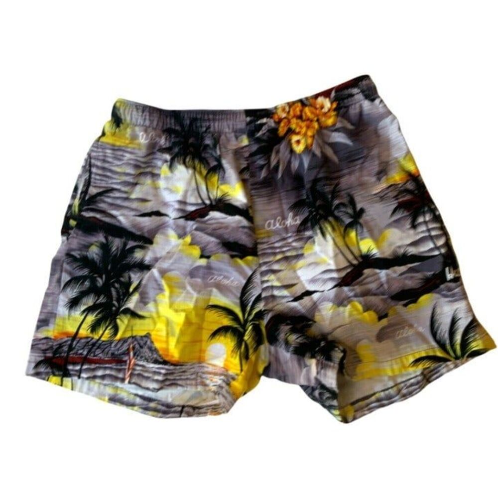 Vintage Royal Creations Hawaiian Swim Trunks  Aloha Surf Tiki  Drawstring  Small